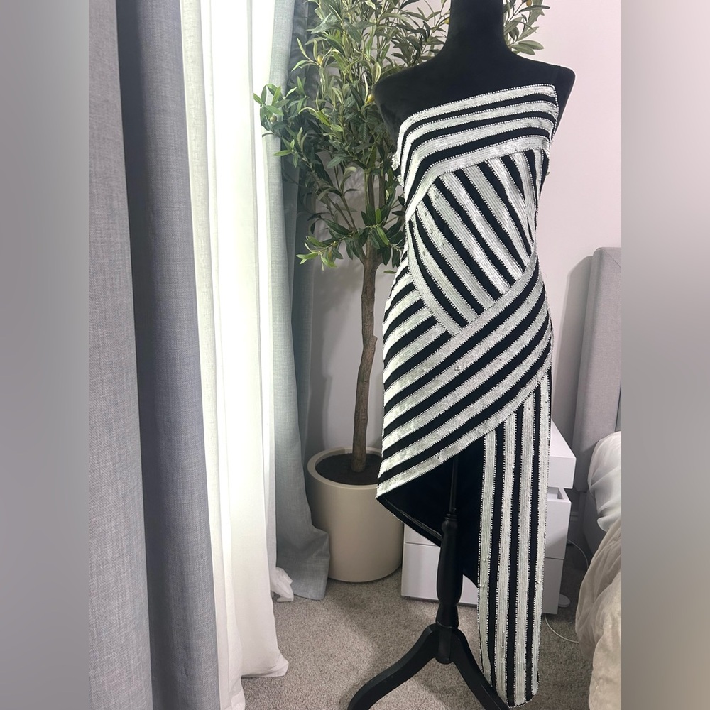 ASOS Black and White One Shoulder Sheath Dress